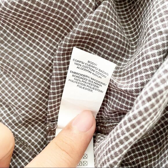 Lucky Brand Button Down grid floral embroidered M - Picture 5 of 5